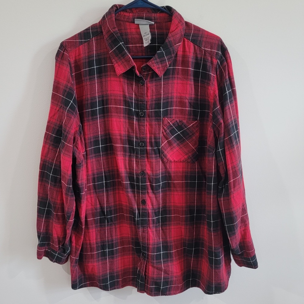 Catherines Womens‎ Button Up Top Size 2X Plaid Red And Black Outdoor Hiking Camp